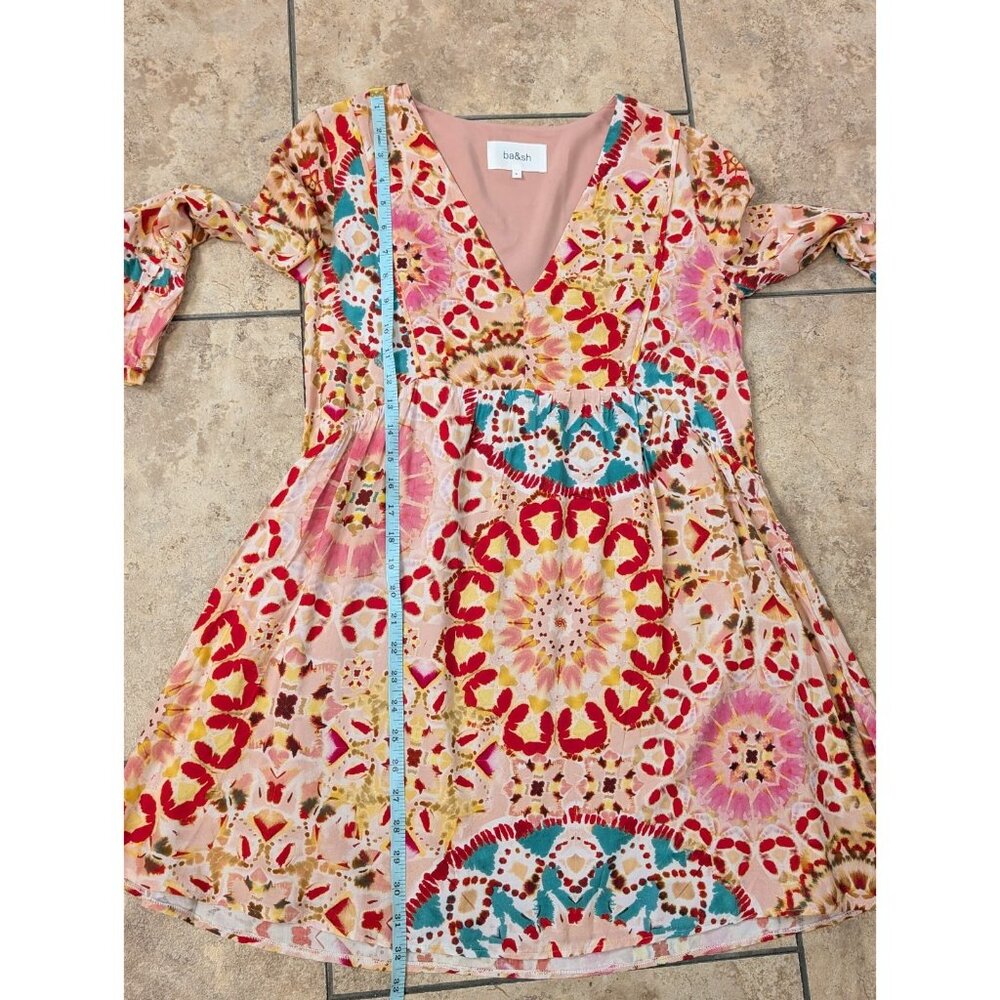 ba&sh Lorenza Short Printed Dress Sz 0 Tie Dye Colorful Viscose V Neck - Picture 9 of 11